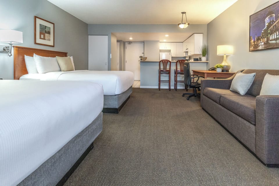 Studio, 2 Queen Beds, Kitchen | Desk, laptop workspace, blackout drapes, soundproofing