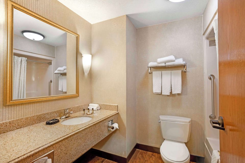 Suite, 1 King Bed with Sofa bed, Accessible, Refrigerator & Microwave (with Sofabed) | Bathroom | Free toiletries, hair dryer, towels, soap