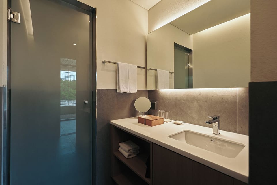 Deep soaking tub, hair dryer, bathrobes, bidet