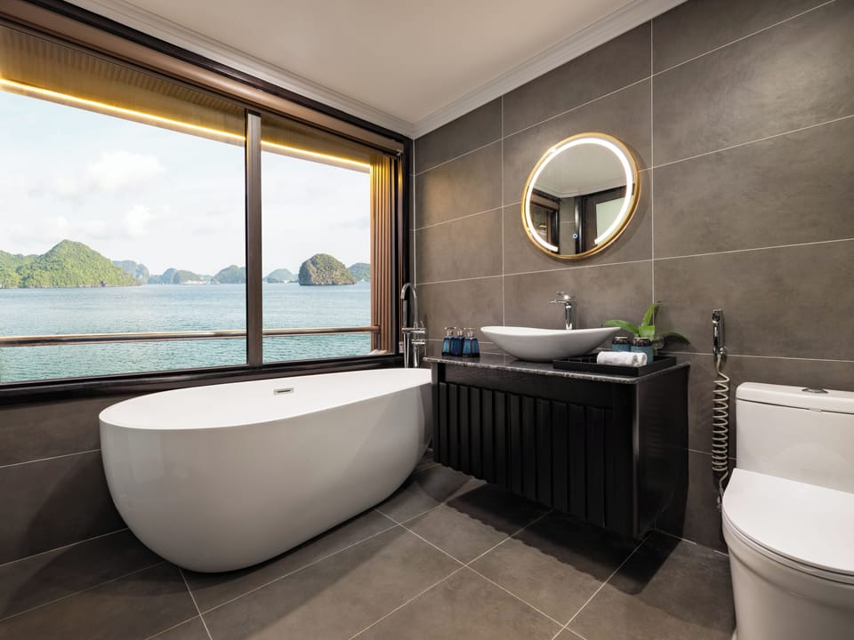 Shower, hydromassage showerhead, free toiletries, hair dryer