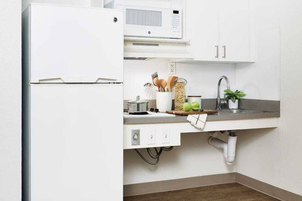 Fridge, microwave, stovetop, freezer