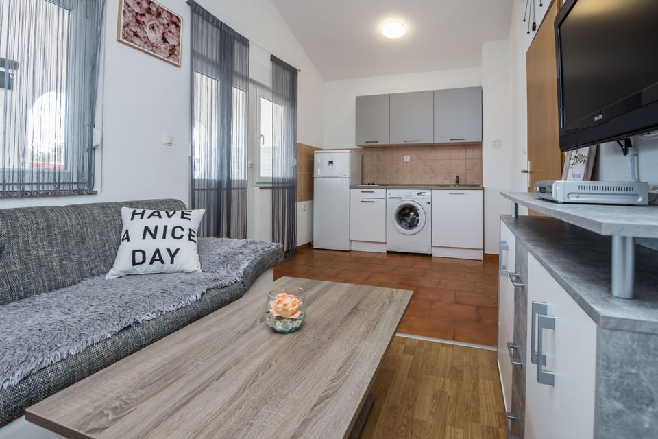 Family Apartment A1 | Living area | 100-cm flat-screen TV with satellite channels, TV