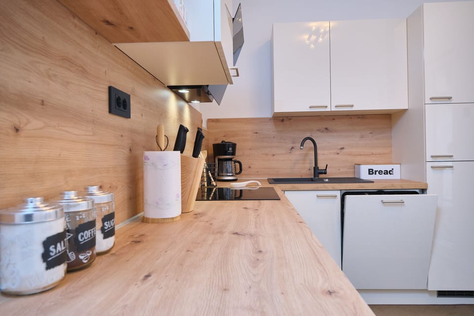 Apartment | Private kitchen | Full-size fridge, oven, stovetop, dishwasher