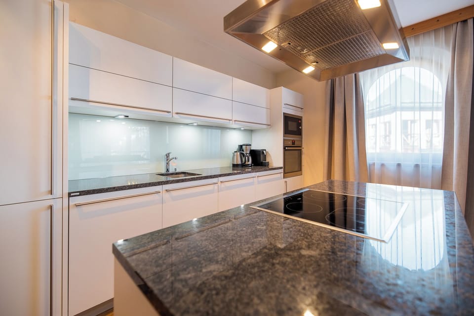 Four-Bedroom Apartment 4B | Private kitchen | Oven, stovetop, dishwasher, cookware/dishes/utensils