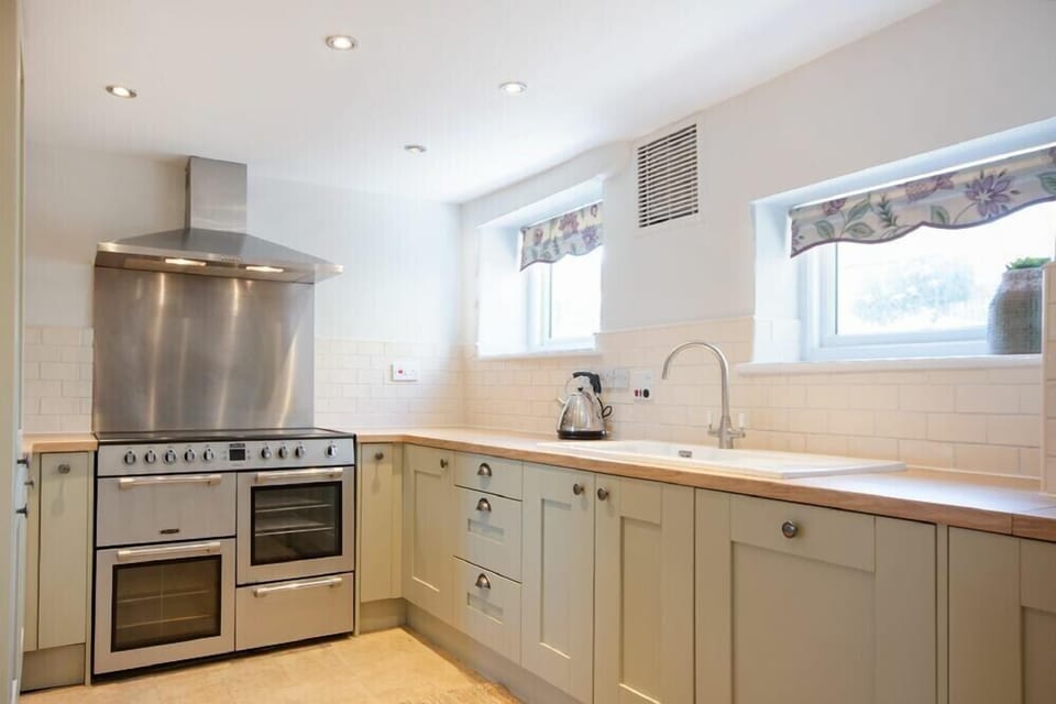 Fridge, dishwasher, cookware/dishes/utensils