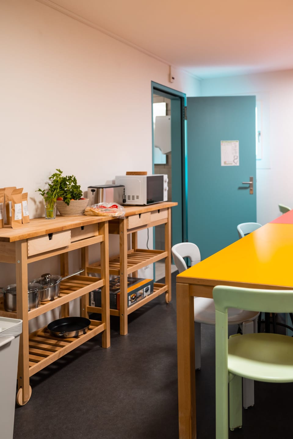 Shared fridge, microwave, highchair