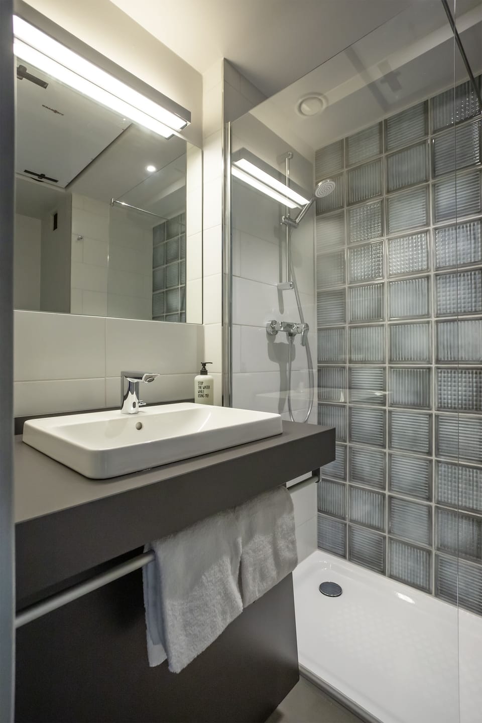 Shower, towels, toilet paper