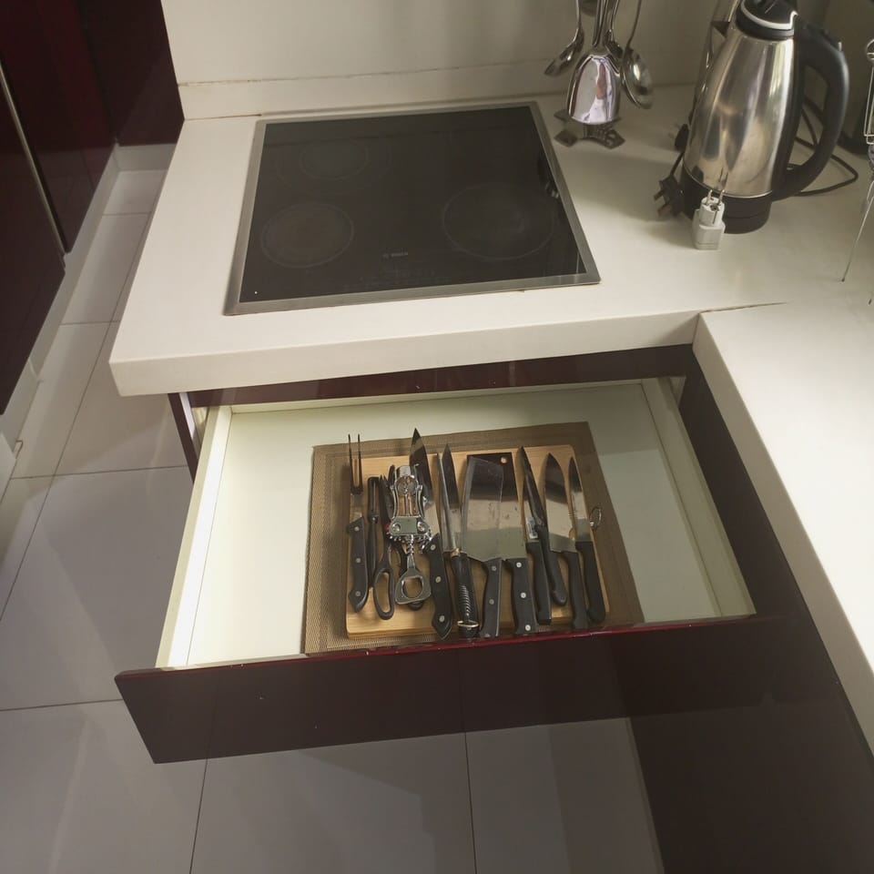 Luxury Apartment | Private kitchen | Full-size fridge, microwave, oven, stovetop
