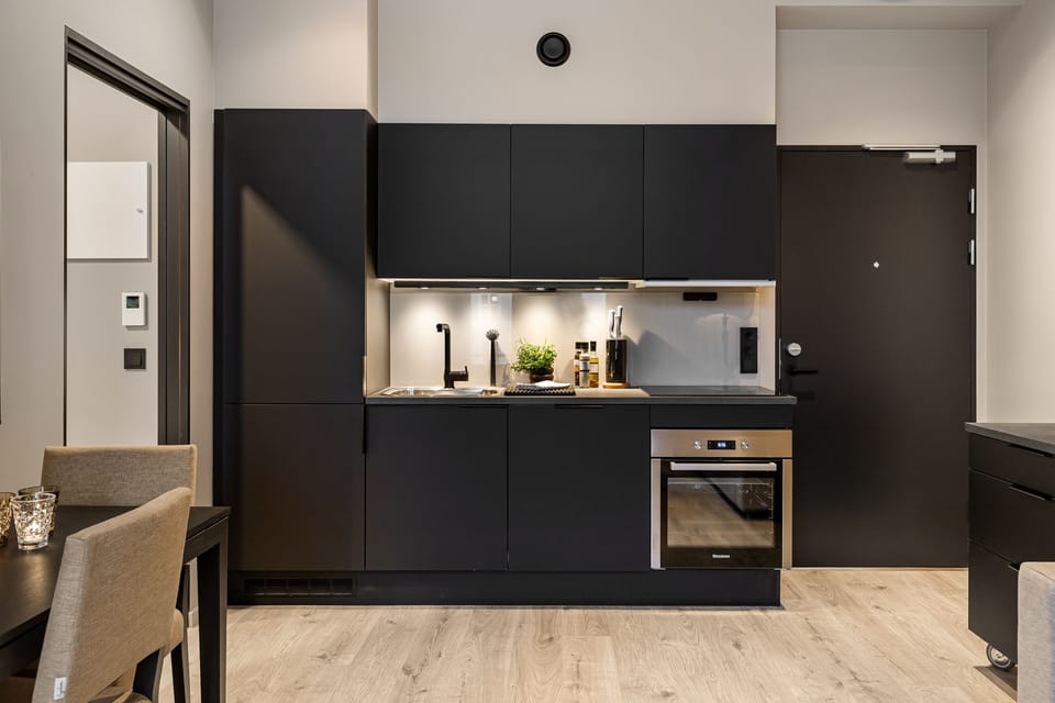 Standard Apartment, 1 Bedroom | Private kitchen | Full-size fridge, microwave, oven, stovetop
