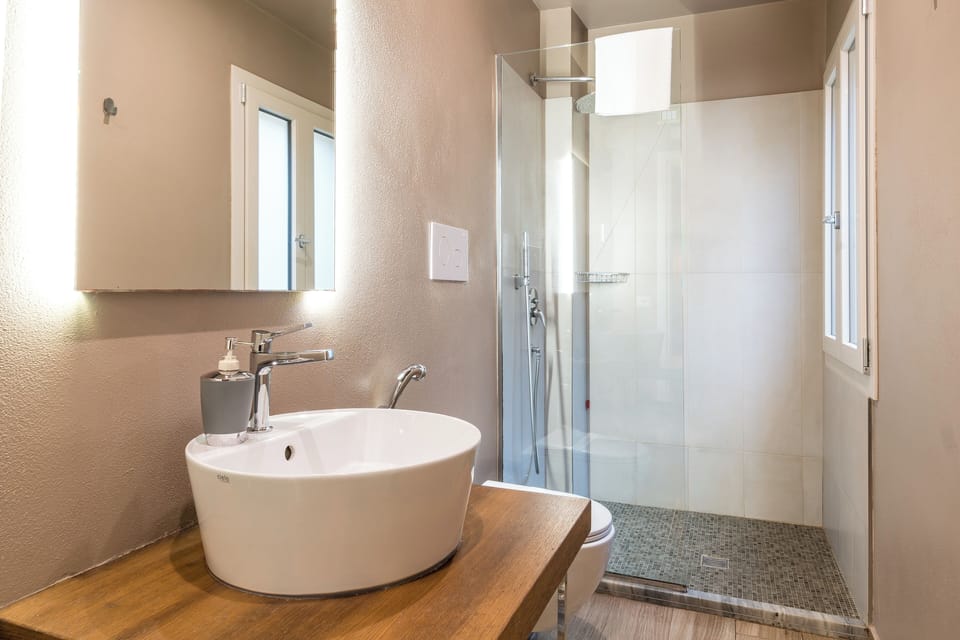 Shower, free toiletries, hair dryer, towels