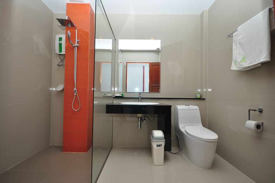 Deluxe Double Room | Bathroom | Shower, rainfall showerhead, free toiletries, hair dryer