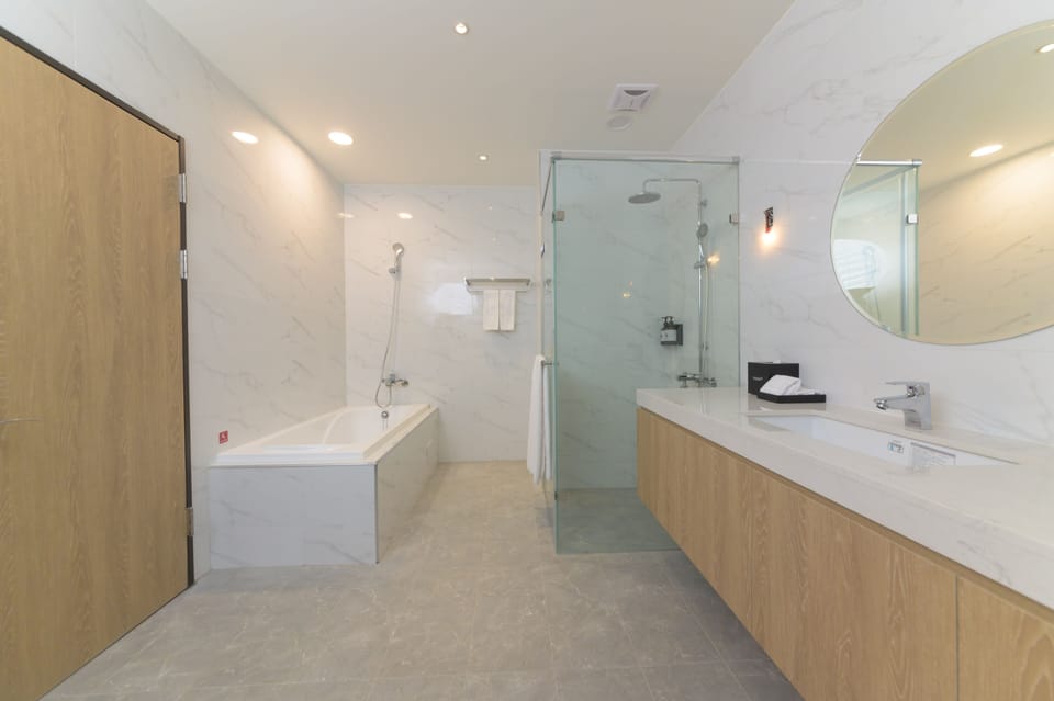Premium Suite | Bathroom | Hair dryer, slippers, towels, soap