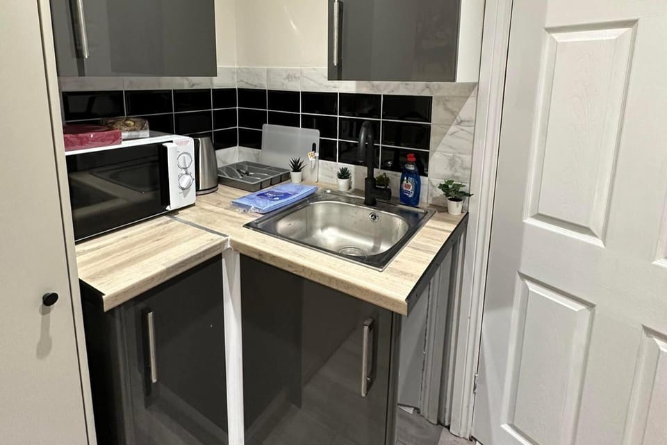 Fridge, microwave, electric kettle