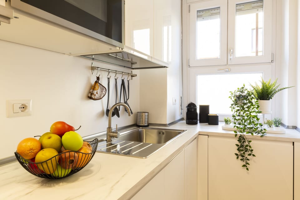 Deluxe Studio | Private kitchen | Full-size fridge, microwave, oven, stovetop