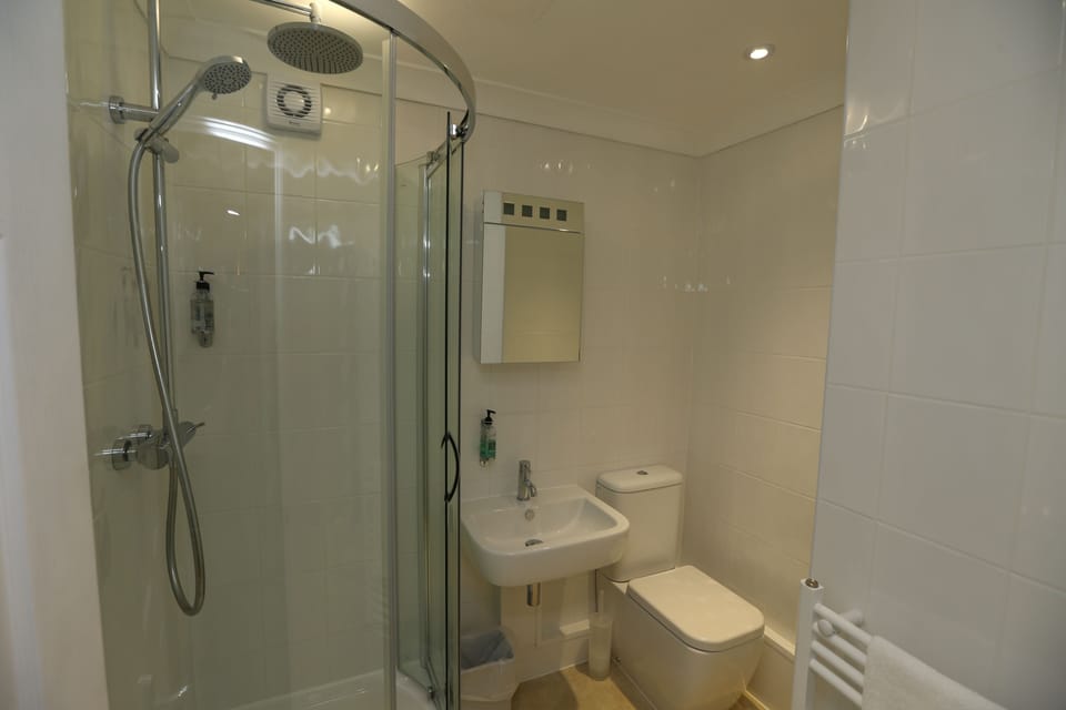 Shower, free toiletries, hair dryer, towels
