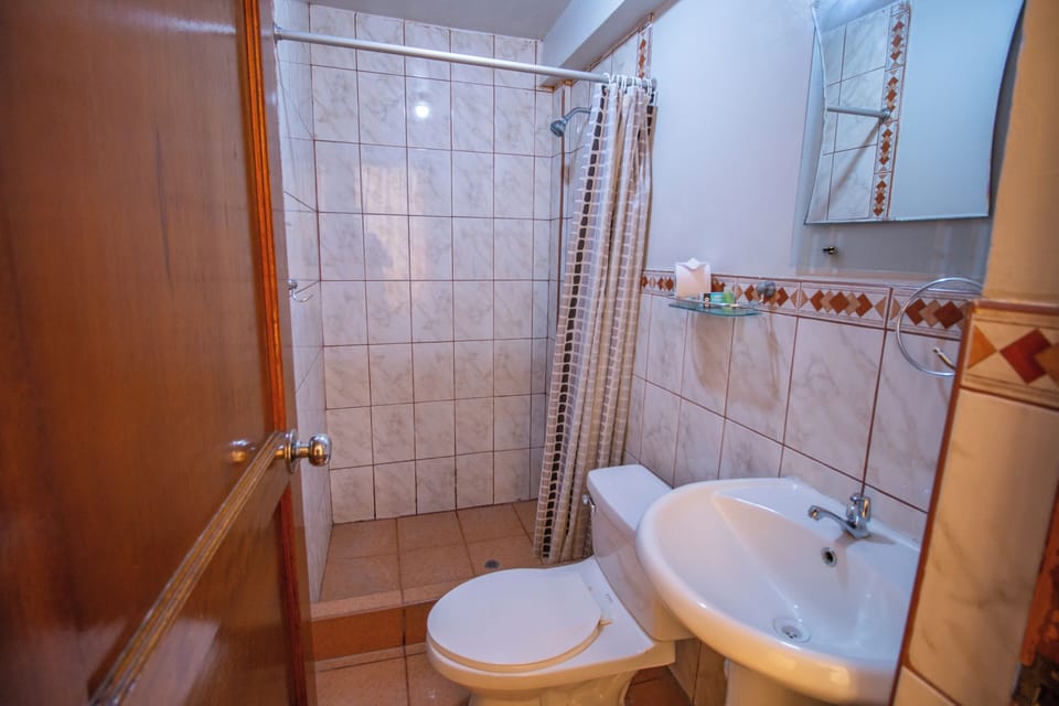 Shower, rainfall showerhead, towels, soap