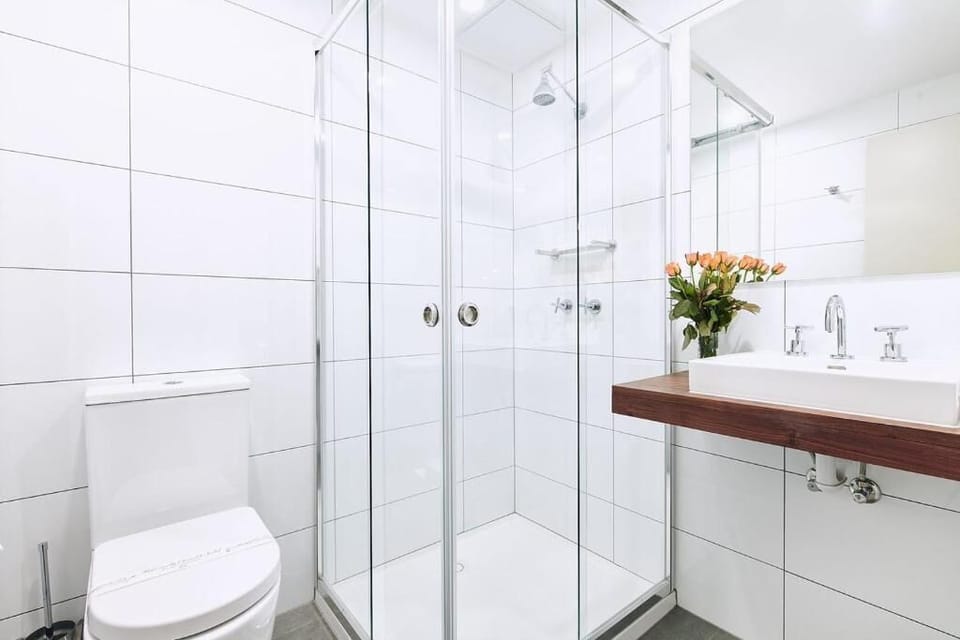 Shower, free toiletries, hair dryer, towels