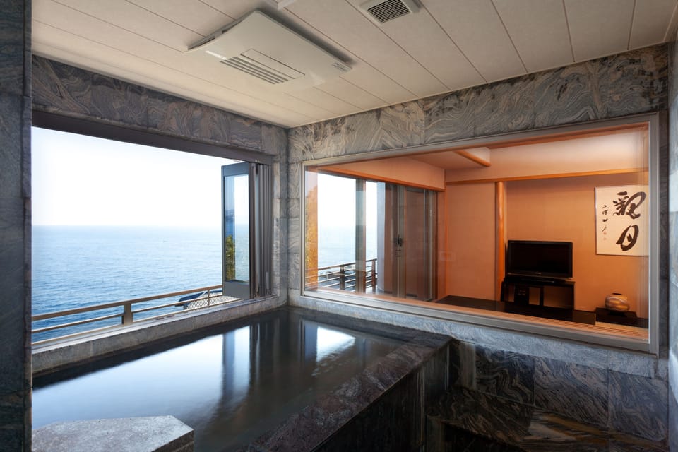 Japanese Style Room with Ocean-view Private bath (8+6 Tatami Mats) Dinner : French Kaiseki cuisine | Bathroom | Free toiletries, hair dryer, slippers, bidet