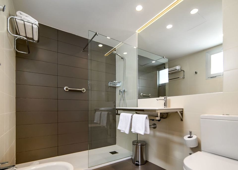 Single Room (No Terrace) | Bathroom | Shower, hair dryer, towels