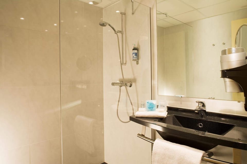Comfort Duplex, 1 Queen Bed with Sofa bed | Bathroom | Shower, free toiletries, hair dryer, towels