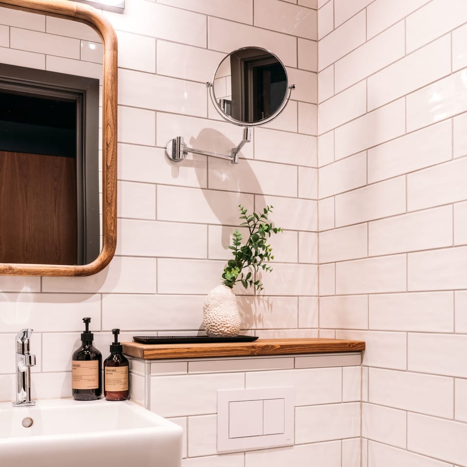 Shower, rainfall showerhead, hair dryer, bathrobes