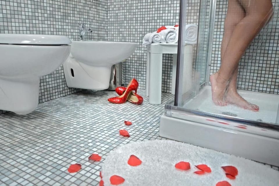 Shower, bathrobes, bidet, towels