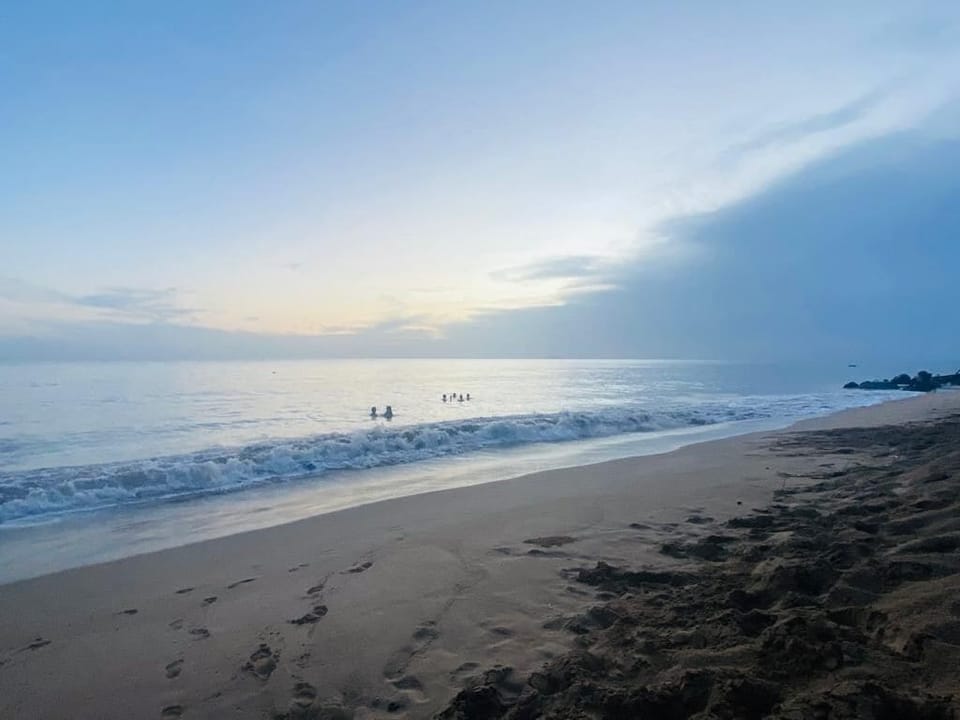 On the beach, white sand