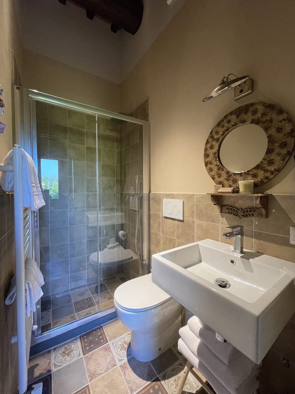 Comfort Room | Bathroom | Shower, rainfall showerhead, hair dryer, towels