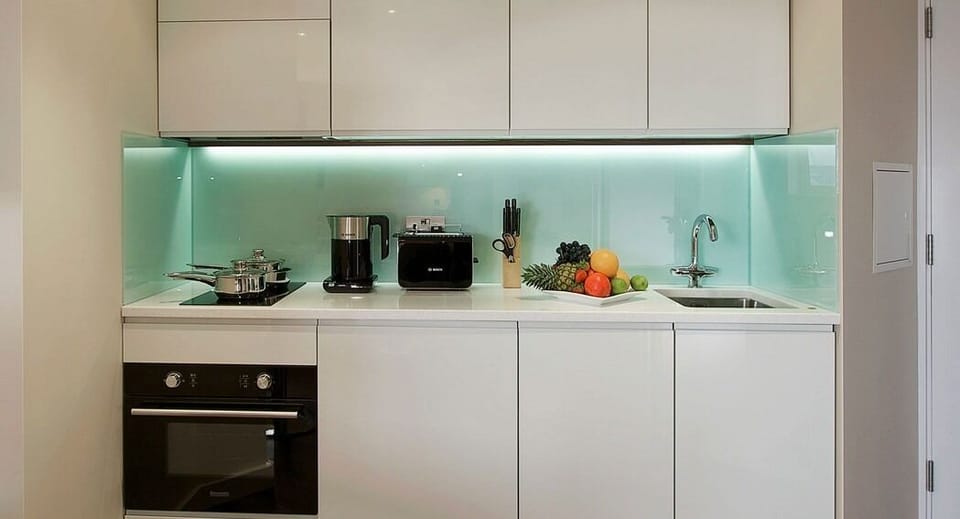 Fridge, microwave, stovetop, electric kettle