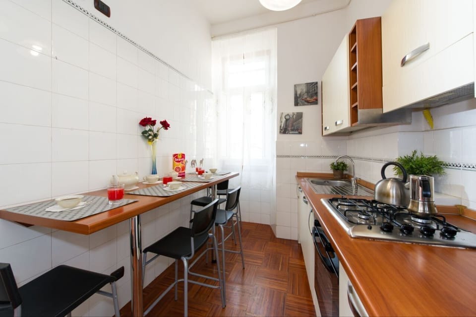 Family Apartment | Private kitchen | Espresso maker, coffee/tea maker, full-size fridge, microwave