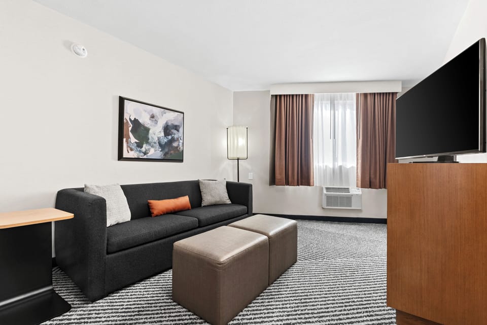 Mini-Suite | Living area | 49-inch LCD TV with cable channels, TV