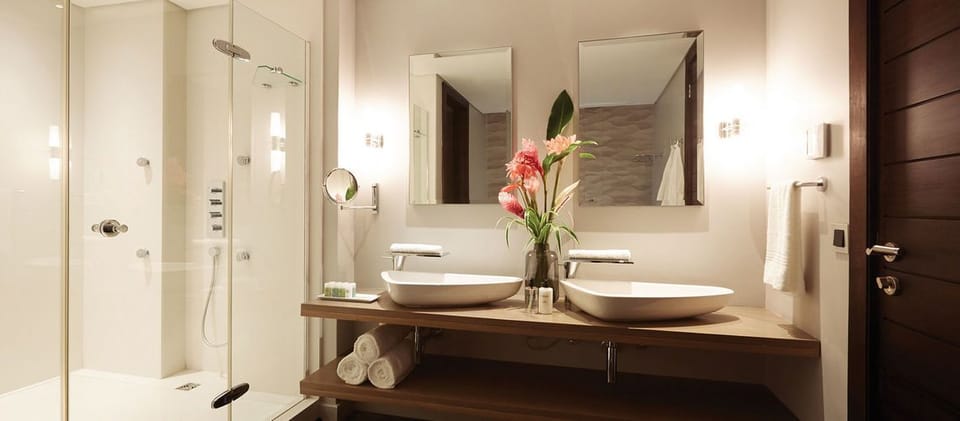 Presidential Suite | Bathroom | Shower, designer toiletries, hair dryer, bathrobes