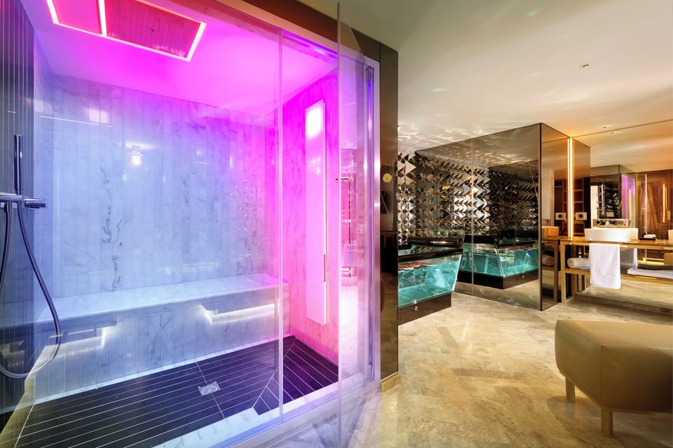 Shower, free toiletries, hair dryer, bathrobes