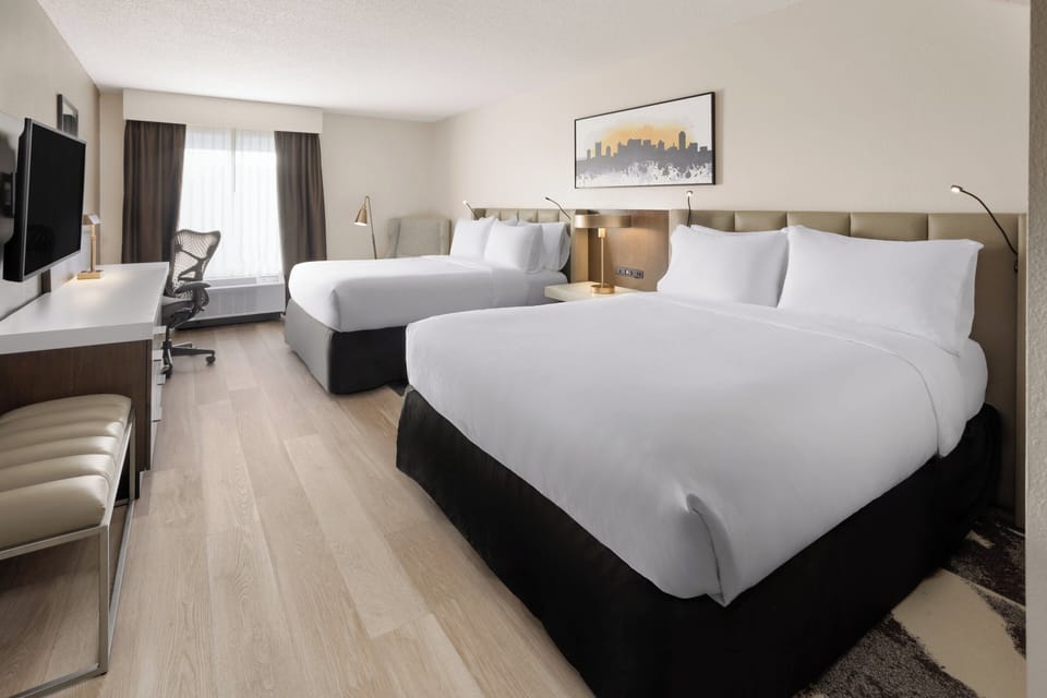 Standard Room, 2 Queen Beds | Desk, laptop workspace, blackout drapes, iron/ironing board