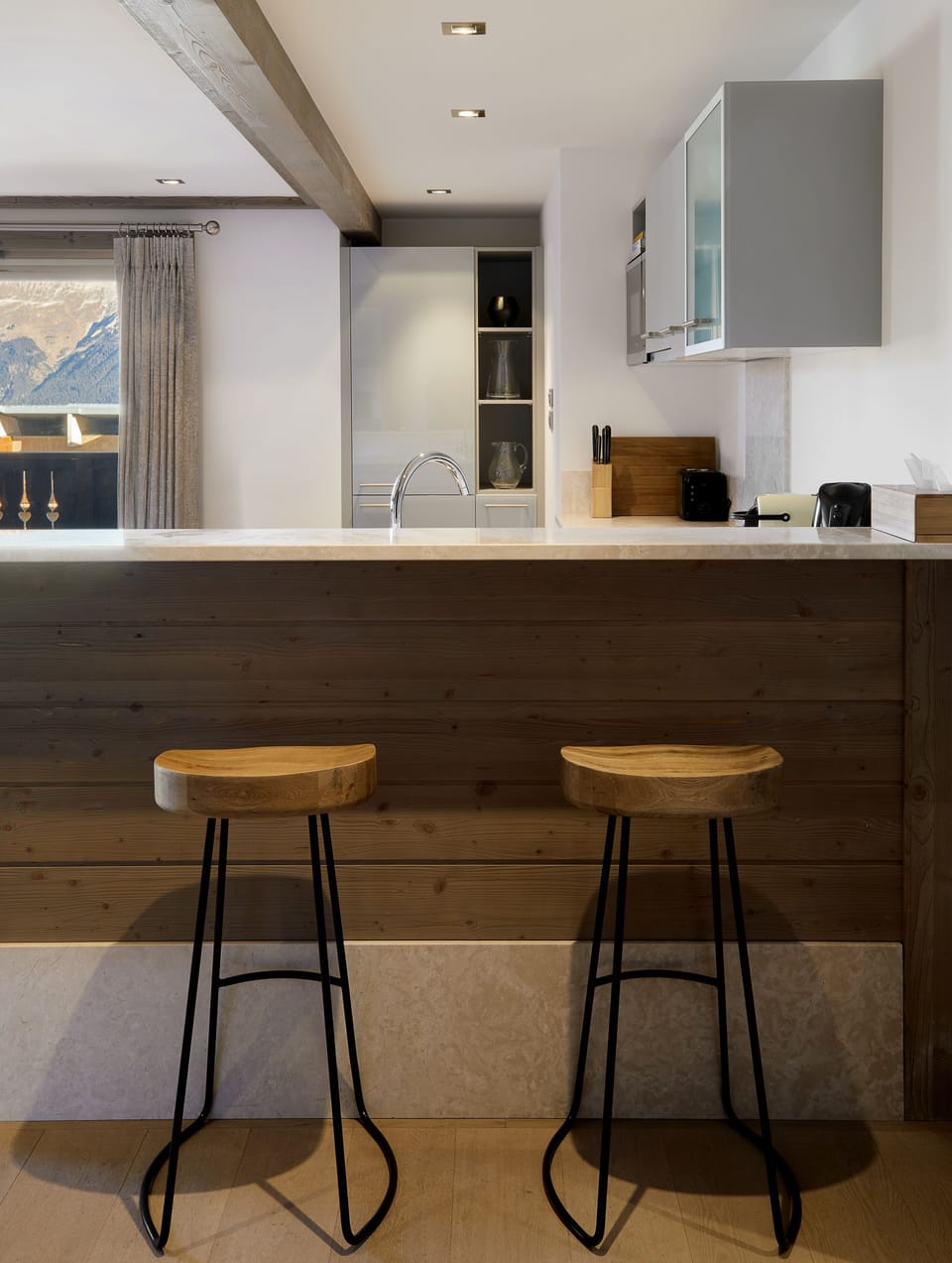 Two-Bedroom Apartments with Mountain/Street View | Private kitchen | Full-size fridge, microwave, oven, stovetop