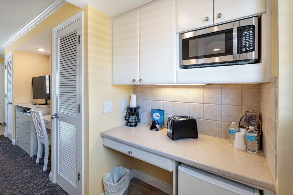 Fridge, microwave, coffee/tea maker