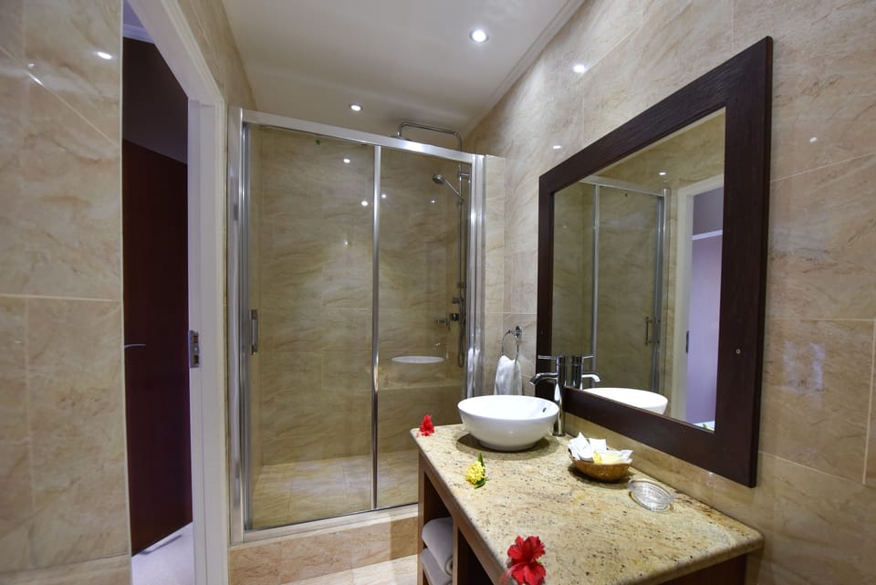 Deluxe Room, Sea View | Bathroom | Free toiletries, hair dryer, soap, toilet paper