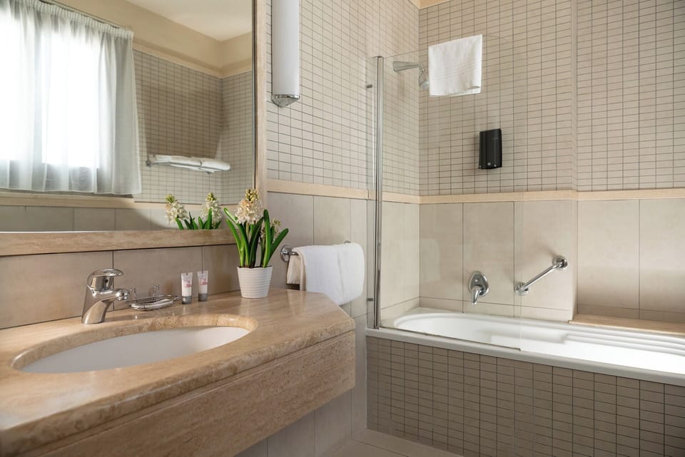 Free toiletries, hair dryer, bidet, towels