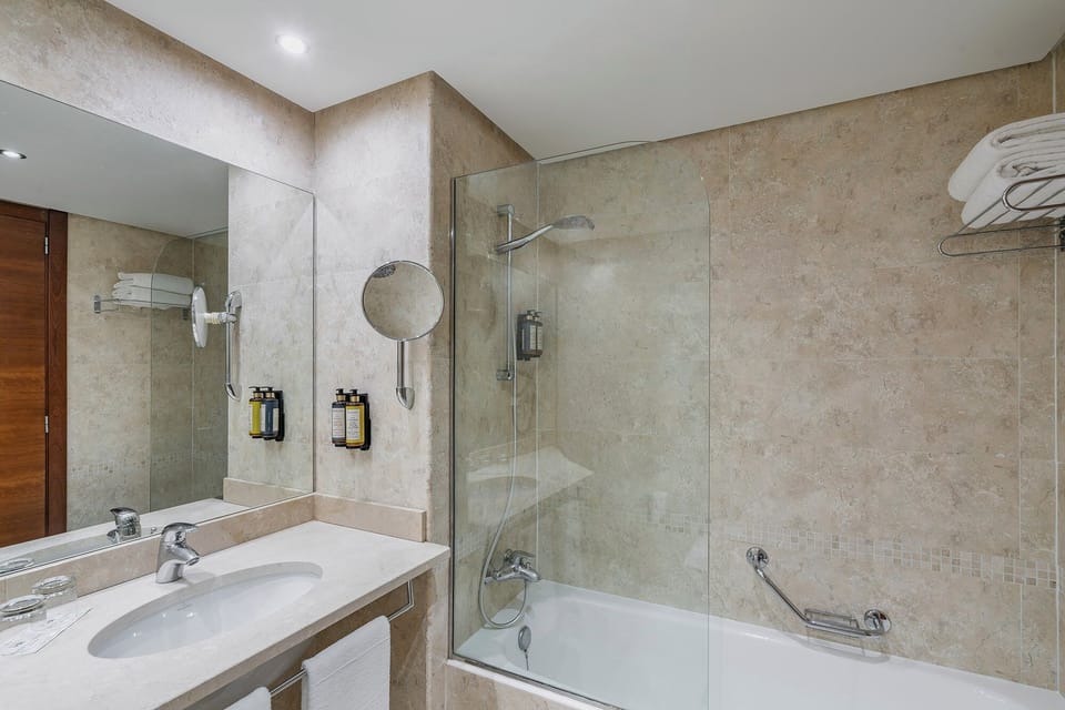 Hair dryer, bidet, towels