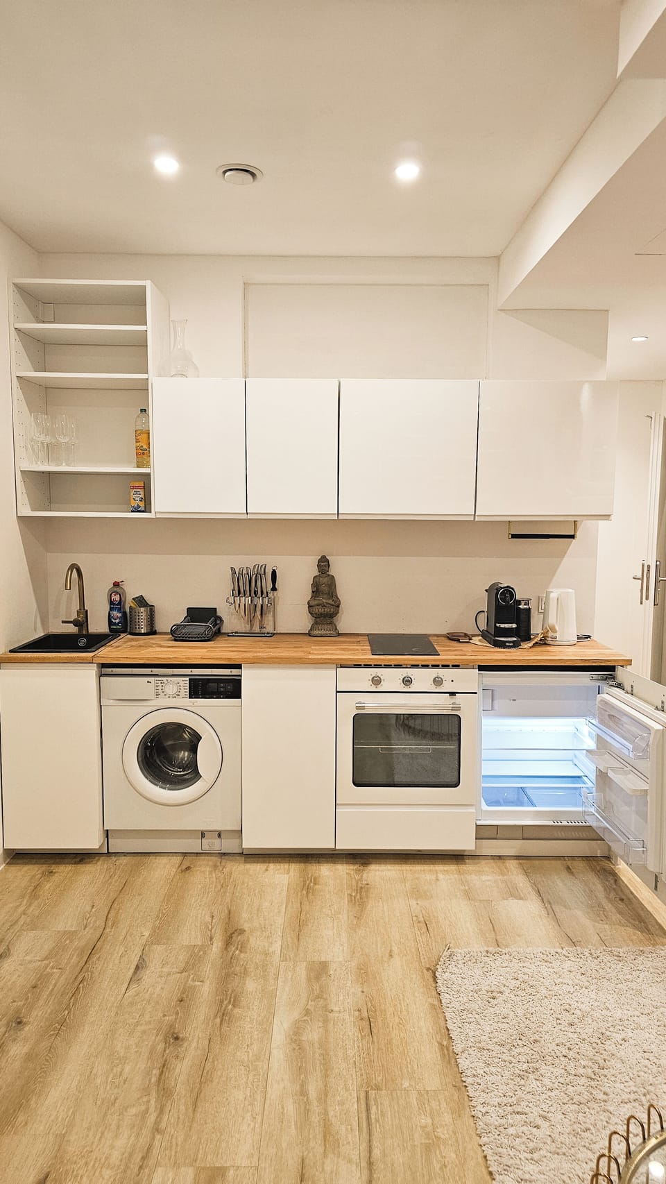 Deluxe Apartment | Private kitchen | Full-size fridge, microwave, oven, stovetop
