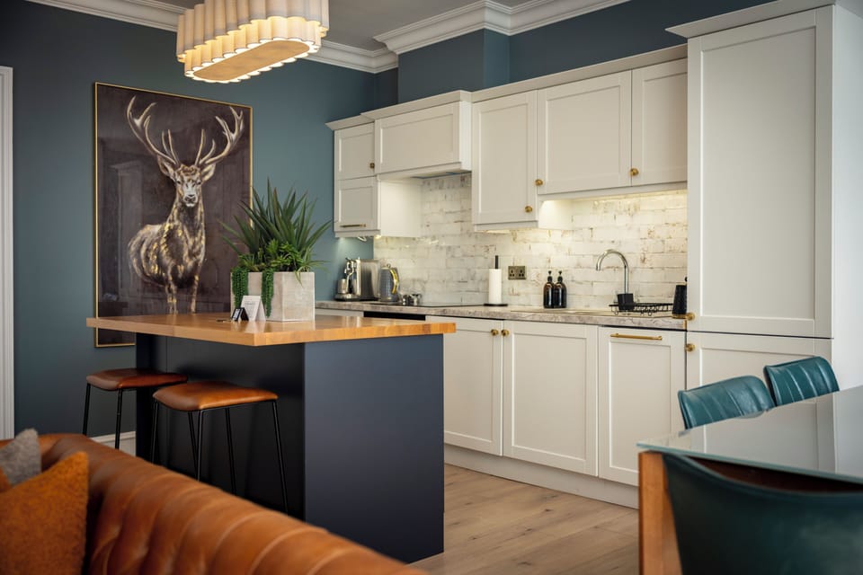 Luxury Apartment | Private kitchen | Espresso maker, coffee/tea maker, electric kettle, dining tables