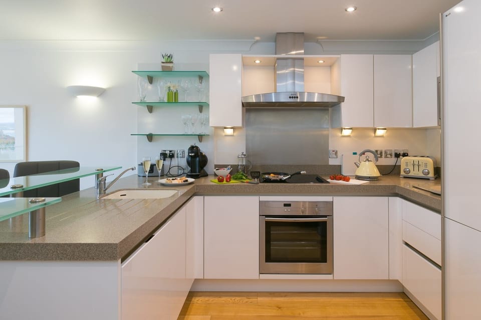 Fridge, dishwasher, electric kettle, toaster