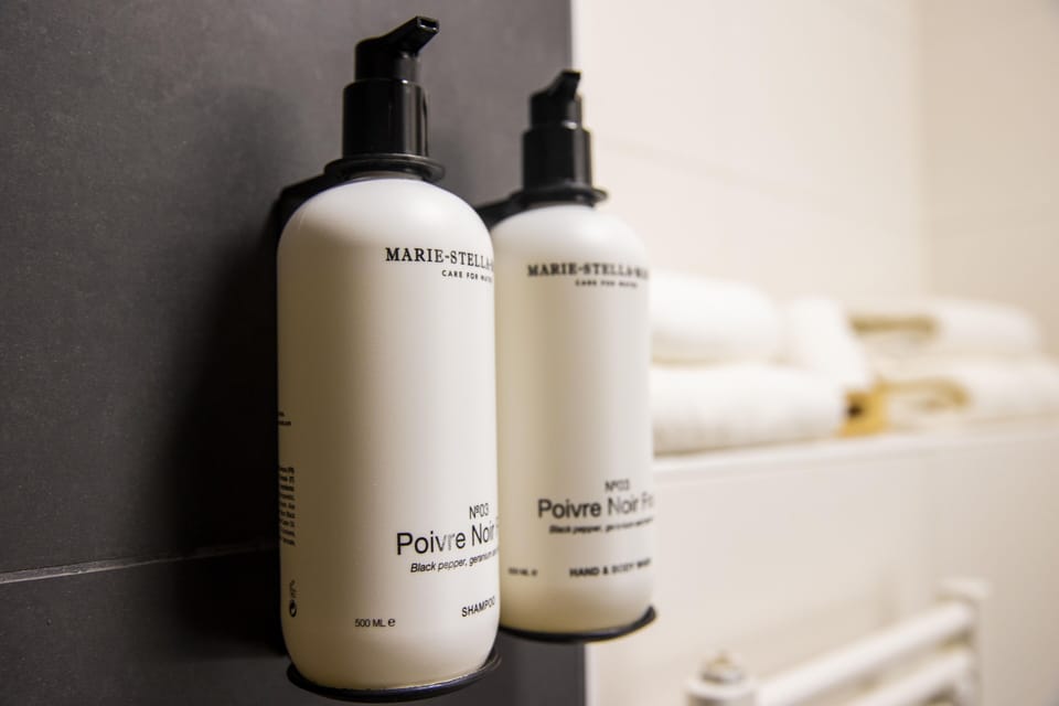 Free toiletries, hair dryer, towels
