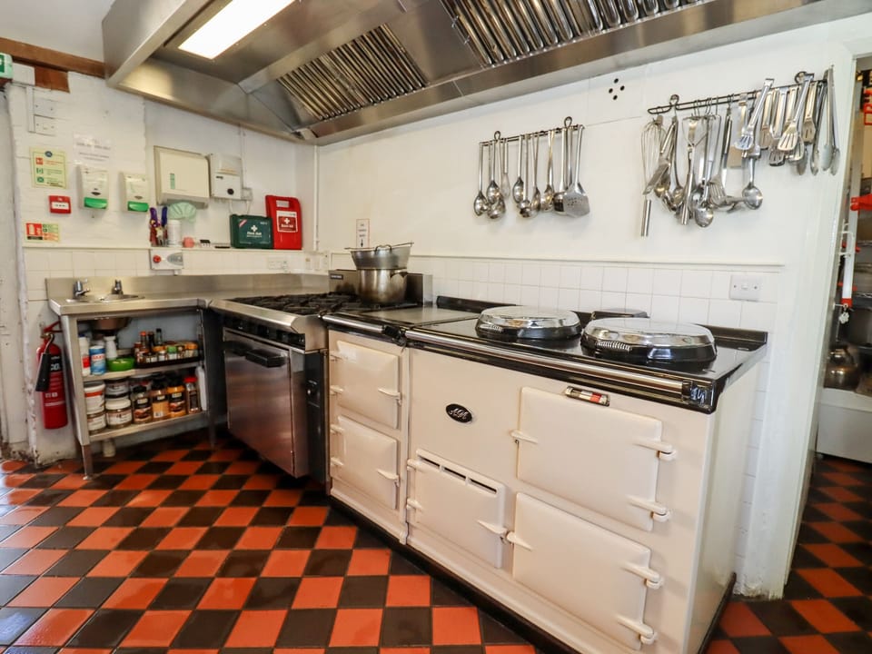 Fridge, electric kettle, toaster, cookware/dishes/utensils