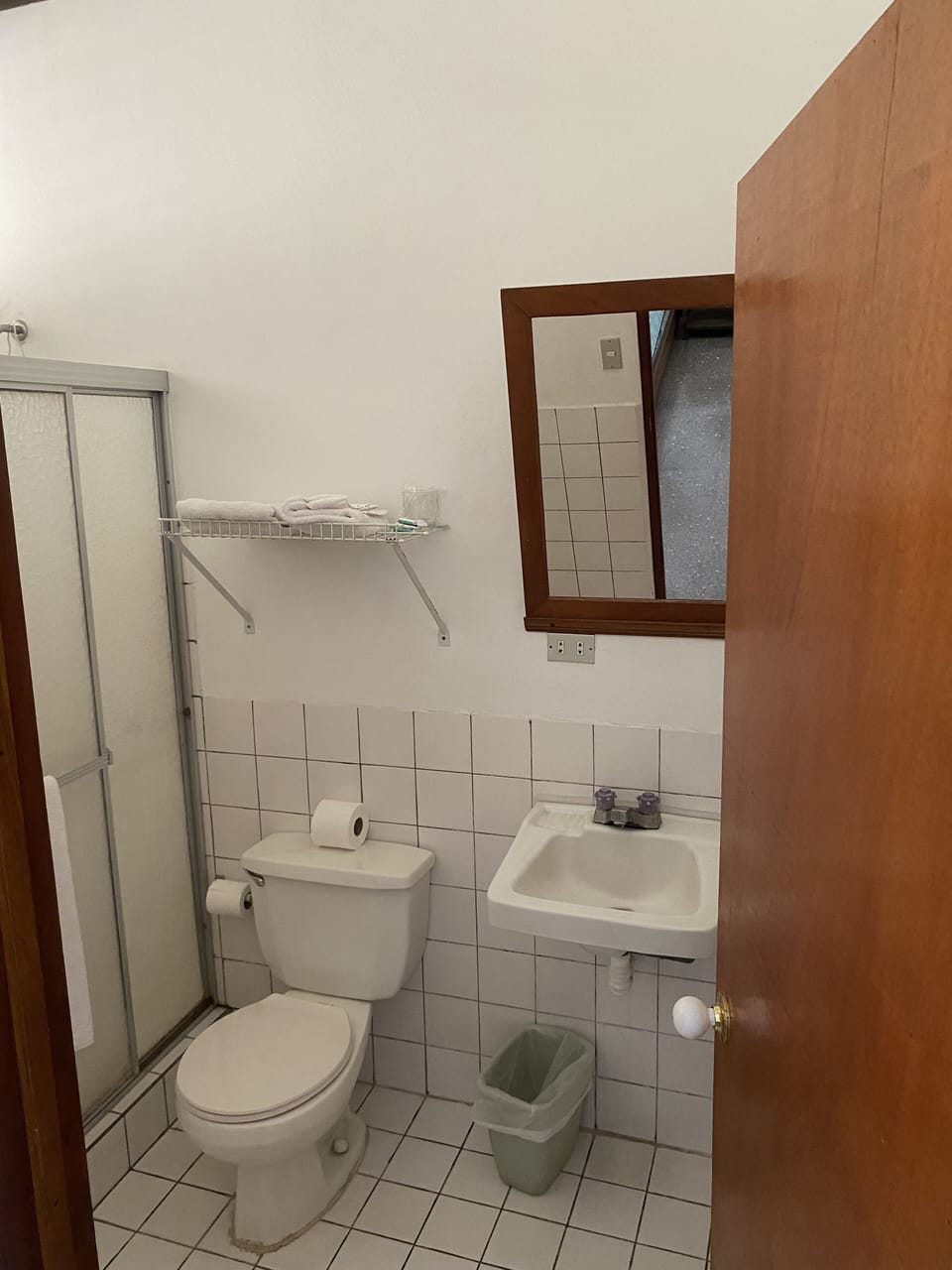 Shower, towels, toilet paper