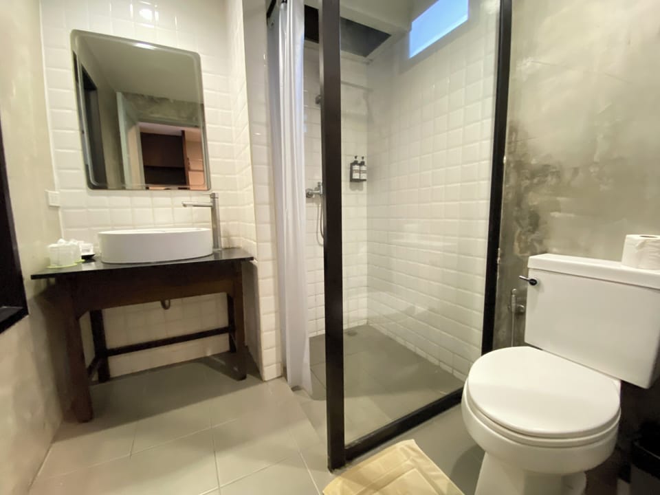 Shower, free toiletries, hair dryer, towels