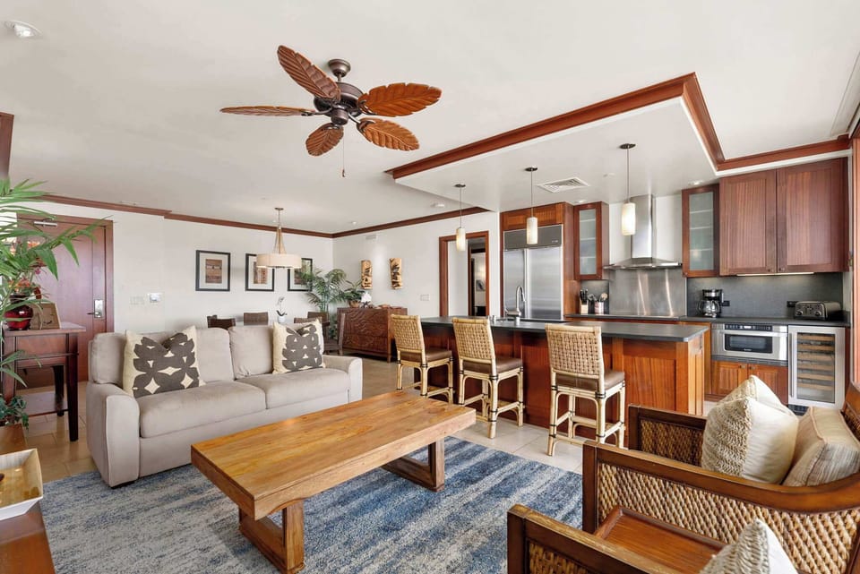 Condo, Multiple Beds, Balcony, Ocean View (Hale Kai 2) | Living area | 65-inch flat-screen TV with digital channels