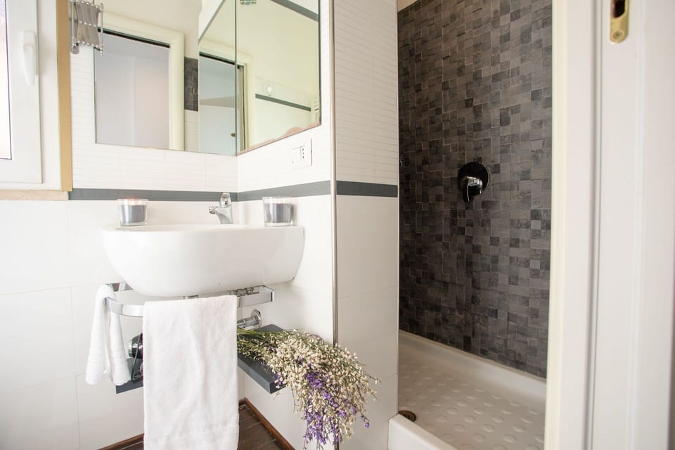 Double Room | Bathroom | Shower, hair dryer, bidet, towels