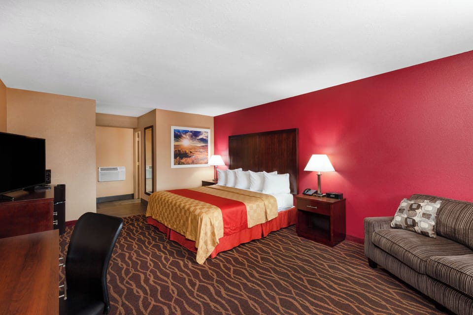 Standard Room, 1 King Bed, Refrigerator & Microwave, Pool View | 1 bedroom, blackout drapes, iron/ironing board, free WiFi