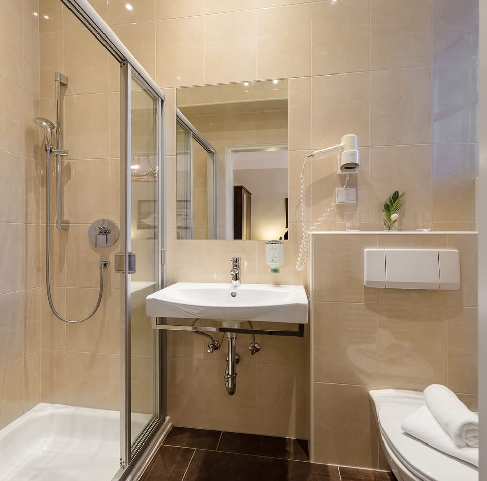 Triple Room | Bathroom | Shower, hair dryer, towels